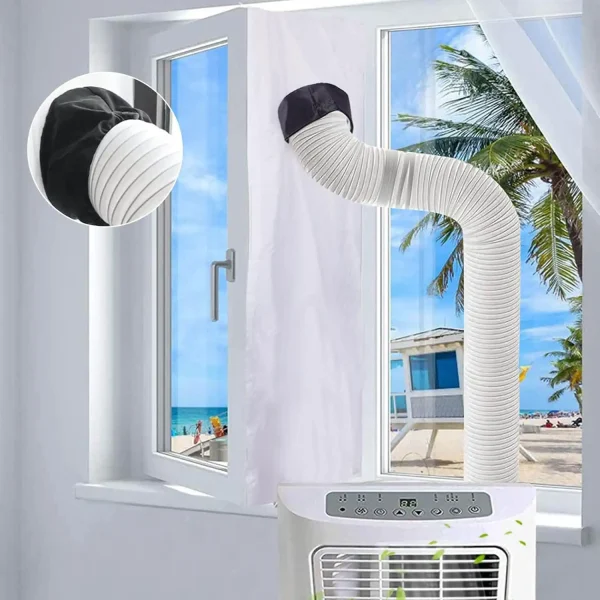 Portable AC Window Kit with Adjustable Coupler & Adhesive Fastener, Universal 118" Cloth Seal for Air Conditioners