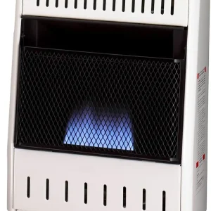 ML100TBA-B 10,000 BTU Ventless Propane Gas Blue Flame Heater with Thermostat, Heats up to 500 Sq. Ft., Wall Mount & Base Feet, White