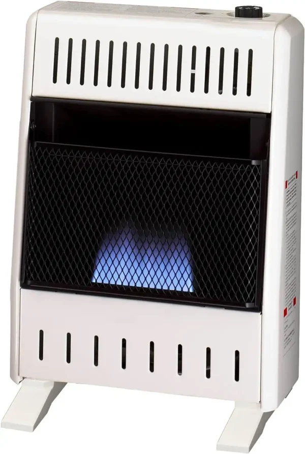 ML100TBA-B 10,000 BTU Ventless Propane Gas Blue Flame Heater with Thermostat, Heats up to 500 Sq. Ft., Wall Mount & Base Feet, White